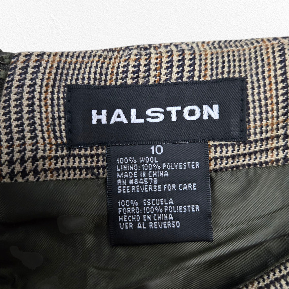Halston Gray Tan Glen Check Wool Plaid Tailored Straight A-Line Skirt Size 10 - Picture 4 of 9
